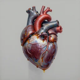 a biomechanical robot heart, dripping oil, concept art, intricate detail, symmetrical, volumetric shadows and lighting, realistic oil painting by alex grey,