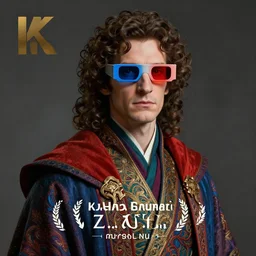 an anthropomorphic beautiful male wizard portrait in cinema wearing colourful robe, blue and red 3 d glasses, curly hair, fine art, award winning, intricate, elegant, sharp focus, octane render, hyperrealistic, cinematic lighting, highly detailed, digital painting, 8 k concept art, art by jamie hewlett and z. w. gu, masterpiece, trending on artstation, 8 k
