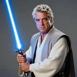 Guy Fieri in Star Wars, Jedi Knight, blue light saber, cinestill 400t film, 35mm lens, by Stanly Kubrick, ultra high quality