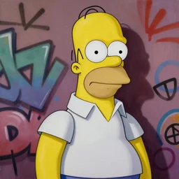a real life cartoon character homer simpson covered with graffiti by henry chalfant