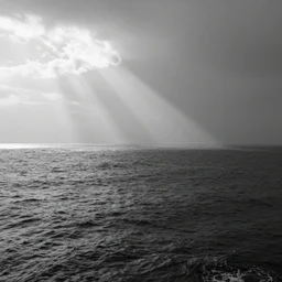 black and white, haze, emerging from ocean,
