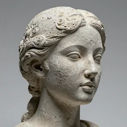 an intricate and extremely detailed sculpture of a female head covered with a fractal texture