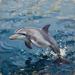 dolphin swimming, oil painting by jama jurabaev, extremely detailed, brush hard, artstation, for aaa game, high quality, brush stroke
