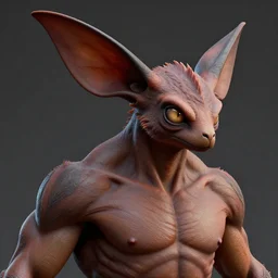 blame!, muscular body, chiroptera head, chiroptera ears, hyperrealism, artstation, cgsociety, zbrush, no background