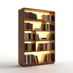 glowing bookshelf, stylized 3d render, isolated on a pure white background, centered, entire object in frame, sharp focus, soft studio lighting