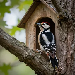 5 5 mm macro photo of a woodpecker inside a house in an oak tree, looking through the window. dof. bokeh. by glenn bartley. highly detailed 8 k. intricate. lifelike. soft light. cinematic processing