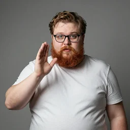 an overweight bearded man wearing glasses is trying to understand colors as he is colorblind