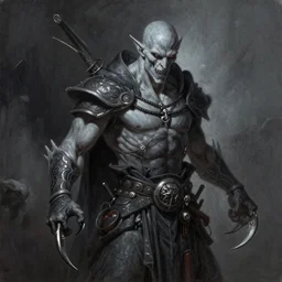 githyanki necromancer painting with wolverine claws, wearing robes, inspired by brom art and and larry elmore