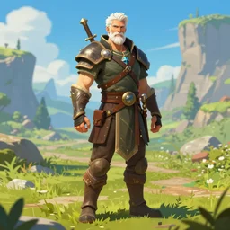 man with short white hair and white circle beard, dndbeyond, bright, colourful, realistic, dnd character portrait, full body, pathfinder, pinterest, art by ralph horsley, dnd, rpg, lotr game design fanart by concept art, behance hd, artstation, deviantart, hdr render in unreal engine 5
