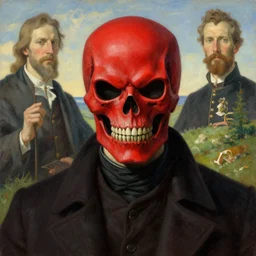 a portrait of a male character, nose of Red Skull, in a scenic environment by Ross Tran and by Jesper Ejsing and by Mikalojus Konstantinas Ciurlionis