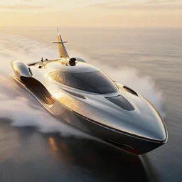 an iron man concept yacht, cyberpunk speedboat, ultra realistic, sci-fi, fantasy, smooth, intricate, highly detailed, golden hour, epic lighting, concept art, sharp focus, artstation, CGSociety, art by greg rutkowski and syd mead