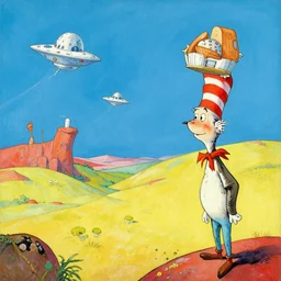 Socotra landscape in the style of Dr. Seuss, starships, painting by Ralph McQuarrie