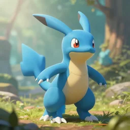 a new species of blue pokemon, created in the style of arvalis, artstation shallow depth of field, highly detailed, digital painting, trending artstation, concept art, illustration, cinematic lighting, vibrant colors, photorealism, epic, octane render