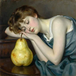 vintage beautiful painting of a beautiful woman sleeping in a pear in Mary Cassatt style