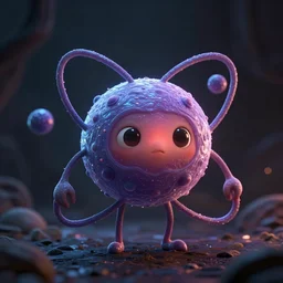 cute lil atom character, close - up portrait, nucleus body and electron limbs, 3 d pixar style, trending on arstation octane rendered in 8 k unreal engine 5, cinematic and dramatic, gloomy, mystic and magical, fantastic and whimsical