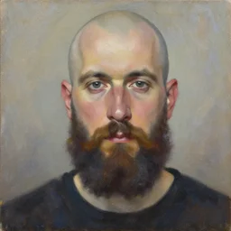 portrait of a buff bald guy with a full beard by alexandra manukyan, suzy schultz, oil painting, visible brushstrokes