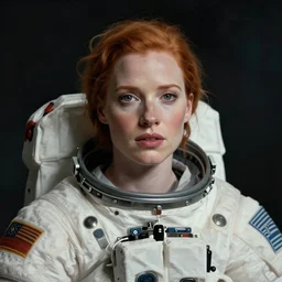 portrait of Jessica Chastain as an astronaut character in the style of Death Stranding by Yoji Shinkawa and Ashley Wood