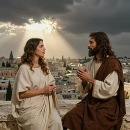 photo of mirtha legrand talking with jesus in jerusalem in the first century