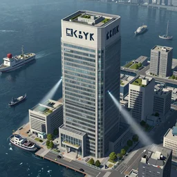 Concept Art Illustration of neo-Tokyo Bank Headquarters Map,  Bank Robbery, Anime,  Highly Detailed, Special Forces Security, Searchlights, Boat Dock, For Stealth fps bank robbery simulator, Water, Akira Color Palette, Inspired by MGS2 + SAC2 + FLCL, 8k :4 by Arc System works + Katsuhiro Otomo : 8
