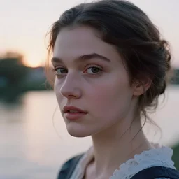 closeup _ plate _ photography _ portrait _ of _ a _ stunningly _ beautiful _ english renaissance _ female _ healthy maiden face _ in _ soft _ dreamy _ light _ at _ sunset _ beside _ the _ river _ soft _ focus, annie leibovitz, hasselblad, nikon, steve mccurry, david lazar, jimmy nelsson