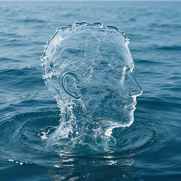 water artwork manipulation in the shape of a human head, on the ocean water, ray tracing, realistic water sharp focus, long shot, 8 k resolution, cinematic, artstation