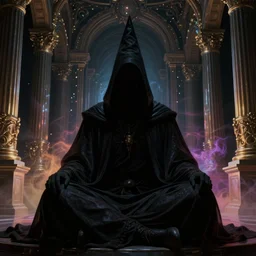 a close - up view portrait of a silhouetted supernatural wizard meditating in baroque neoclassicist halls with futuristic metallic technology. close - up view, detailed textures. glowing colorful fog, dark black background. highly detailed fantasy science fiction painting by moebius, norman rockwell, frank frazetta, and syd mead. rich colors, high contrast. artstation - n 6