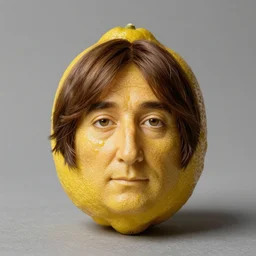 professional studio photograph of a lemon with a face that looks like john lennon, highly detailed