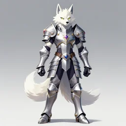 albino anthro wolf wearing magical fantasy breastplate, gauntlets, pants, greaves, fursona, anthro, anime key visual, detailed armor, makoto shinkai, portrait
