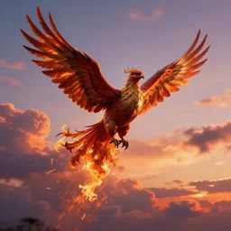 phoenix rising from the ashes, dream, sunset, sunset, colorful auspicious clouds, burning clouds, paint, 8 k, unreal engine