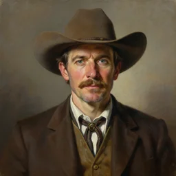 beautiful lifelike painting of uncle aloysius, alchemical cowboy snake oil salesman, hyperreal detailed facial features and uv lighting, corporate portrait art by ed roth and basil wolverton