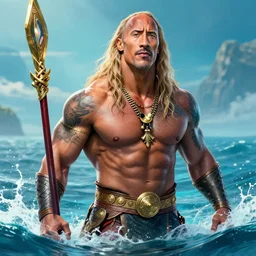 Dwayne The Rock Johnson as Poseidon, fantasy portrait, ocean, trending on Artstation