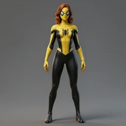 full body character turnaround of a woman in an orb weaver outfit, character sheet, matte painting, spiderwoman!!, john singer sargent, good value control, highly detailed portrait, ultra realistic, character turnaround, digital painting, concept art, sharp focus, smooth, 3 d model, illustration, yellow and black color scheme, realistically proportioned body, 8 k