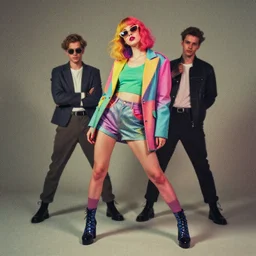 ( ( dither ) ), editorial photo full body portrait of a vaporwave fashion goddess, colorful modern, mads berg, karolis strautniekas, christopher balaskas, fine texture, dynamic composition, detailed, matte print, dynamic perspective, muted color, lomography, ( ( risograph ) ), rich grainy texture
