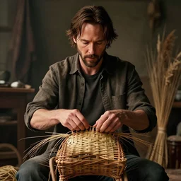 hyperrealistic dslr film still of keanu reeves basket weaving, stunning 8 k octane comprehensive 3 d render, inspired by istvan sandorfi & greg rutkowski & unreal engine, perfect symmetry, dim volumetric cinematic lighting, extremely hyper - detailed, incredibly real lifelike attributes & flesh texture, intricate, masterpiece, artstation, stunning