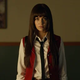 Ana de Armas playing Chiaki Nanami in a live action adaptation of Danganronpa 2, film still, dramatic lighting,