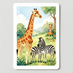dixit card, zoo, giraffe, spots, zebra, stripes, amazing composition, colorful watercolor, by ruan jia, by maxfield parrish, by shaun tan, by nc wyeth, by michael whelan, by escher, illustration, gravity rush, volumetric