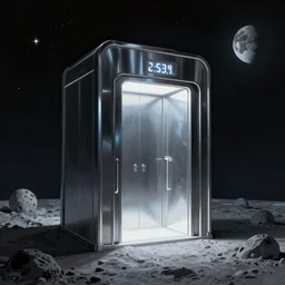 elevator to the moon, dreamscape, dramatic lighting, fantasy art illustration, trending on artstation, Aetherpunk