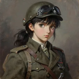 anime girl during world war 2, rpg, dnd, oil painting, unreal engine 5, portrait, extremely detailed, artgerm, greg rutkowski greg