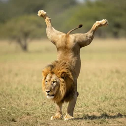 lion doing handstand