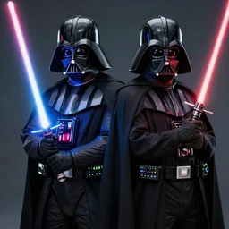 rapper kanye west vs darth vader with a rainbow lightsaber, sci fi, artstation, high quality, detailed