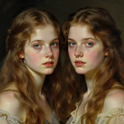 beautiful ninja twin girls, krenz cushart peter mohrbacher norman rockwell michael cheval gerald brom alphonse mucha beautiful detailed face strange unique design