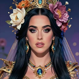 katy perry as an ancient esoteric floral priestess, portrait, closeup, digital art, by wlop