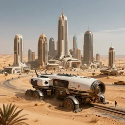 a futuristic city in the desert, diesel punk, ultra detailed, cinematic shot, photorealistic, octane render, high definition, fine details, 8 k