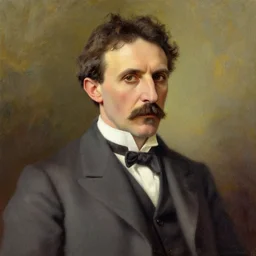 digital Dutch Golden Era hyper realistic colorful painting of Nicola Tesla