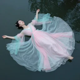body of a floating fairy in pale pink and turquoise, fluid dress - s 4 0 1 2 6 6 8 2 3 8
