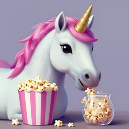 a unicorn eating popcorn, digital painting 4k