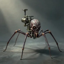 airbrushed awful trichinosis machine in muted colors using endless spider legs to walk francesco blanc, geof darrow, alex ross, basil gogos, philippe druillet, fine art masterpiece baked at 3 0 0 f, matte painting, cold lighting, aged with sunlight, award winning horror wraparound, photorealistic render, cinema