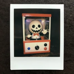 an old polaroid of a jack in the box toy, creepy, worn, liminal, creepypasta