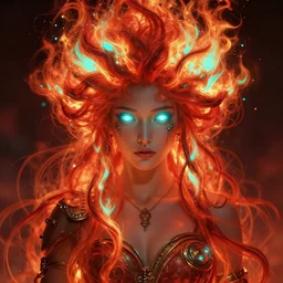the _ greek _ goddess _ hestia _ hair _ made _ of _ fire _ steampunk _ beautiful _ glowing _ eyes _ volumetric _ lights _ red _ and _ cyan _ theme _ art _ nouveau _ b _ - h _ 7 0 4 _ - c _ 1 2. 0 _ - n _ 9