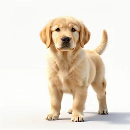 iridescent golden retriever puppy, clean 3d render, full body, isolated on a pure white background, centered, entire subject in frame, sharp focus, soft studio lighting